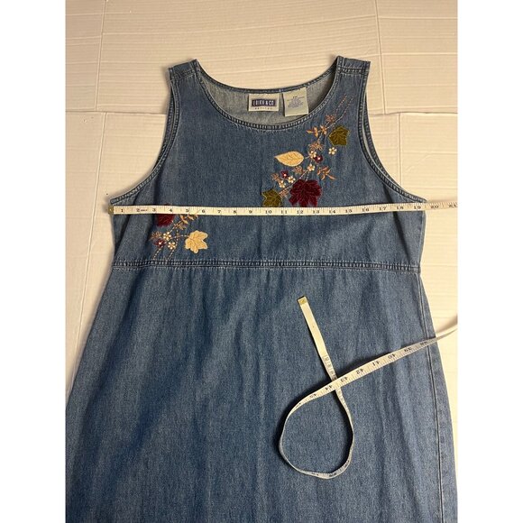 Vintage Denim Floral Embroidered Sleeveless maxi/midi  Dress Erika & Co PM - Picture 7 of 11